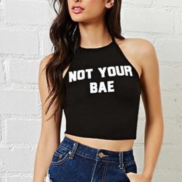 Forever 21 Not Your Bae Black Halter Crop Top - Picture 5 of 5